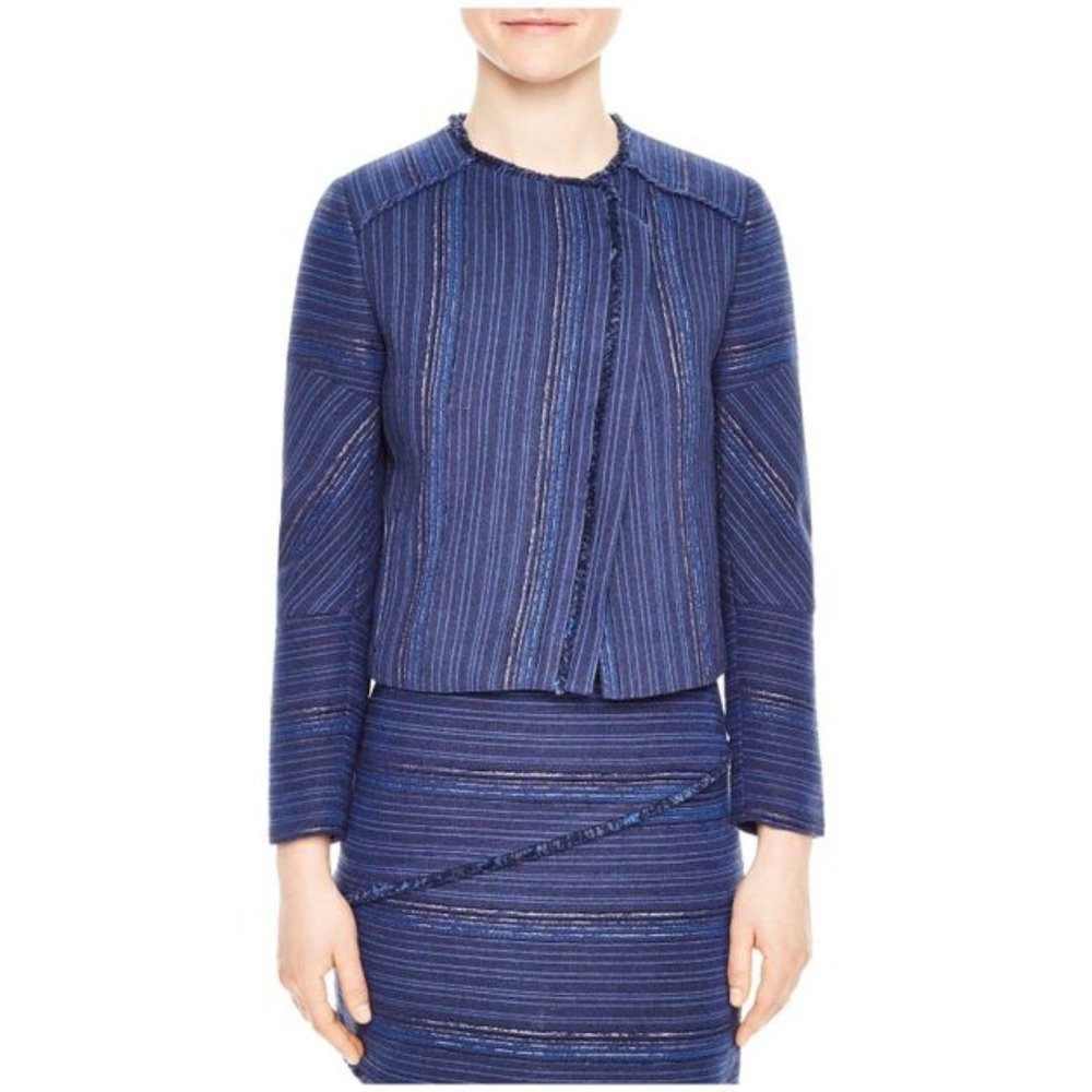 NWT Sandro Paris Blue Blucy Woven Workwear Casual Business Tweed Blazer Jacket - Picture 2 of 12